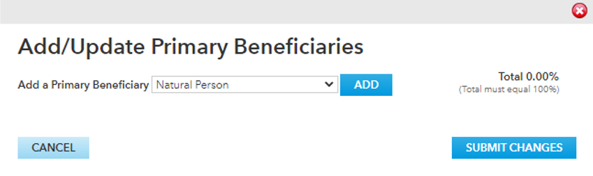 add/update primary beneficiaries screenshot